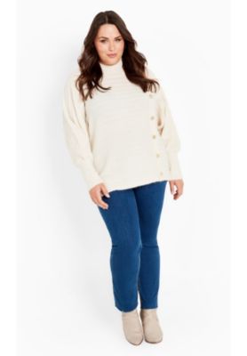 Women's Plus Size Beata Asymmetrical Button Knit Sweater