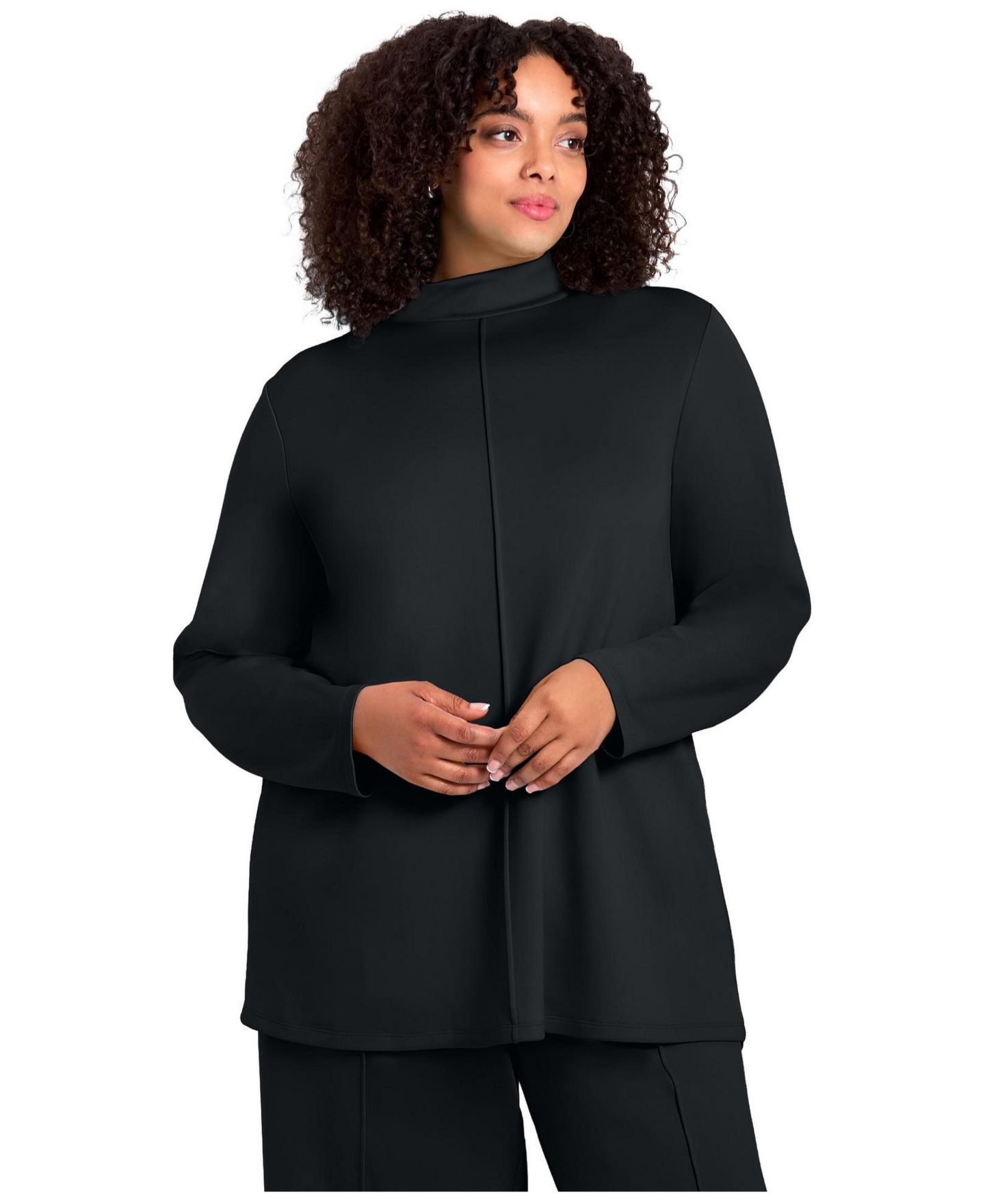 Женский топ Avenue Seamed Mock Neck Tunic, цвет: Чёрный — фото 1