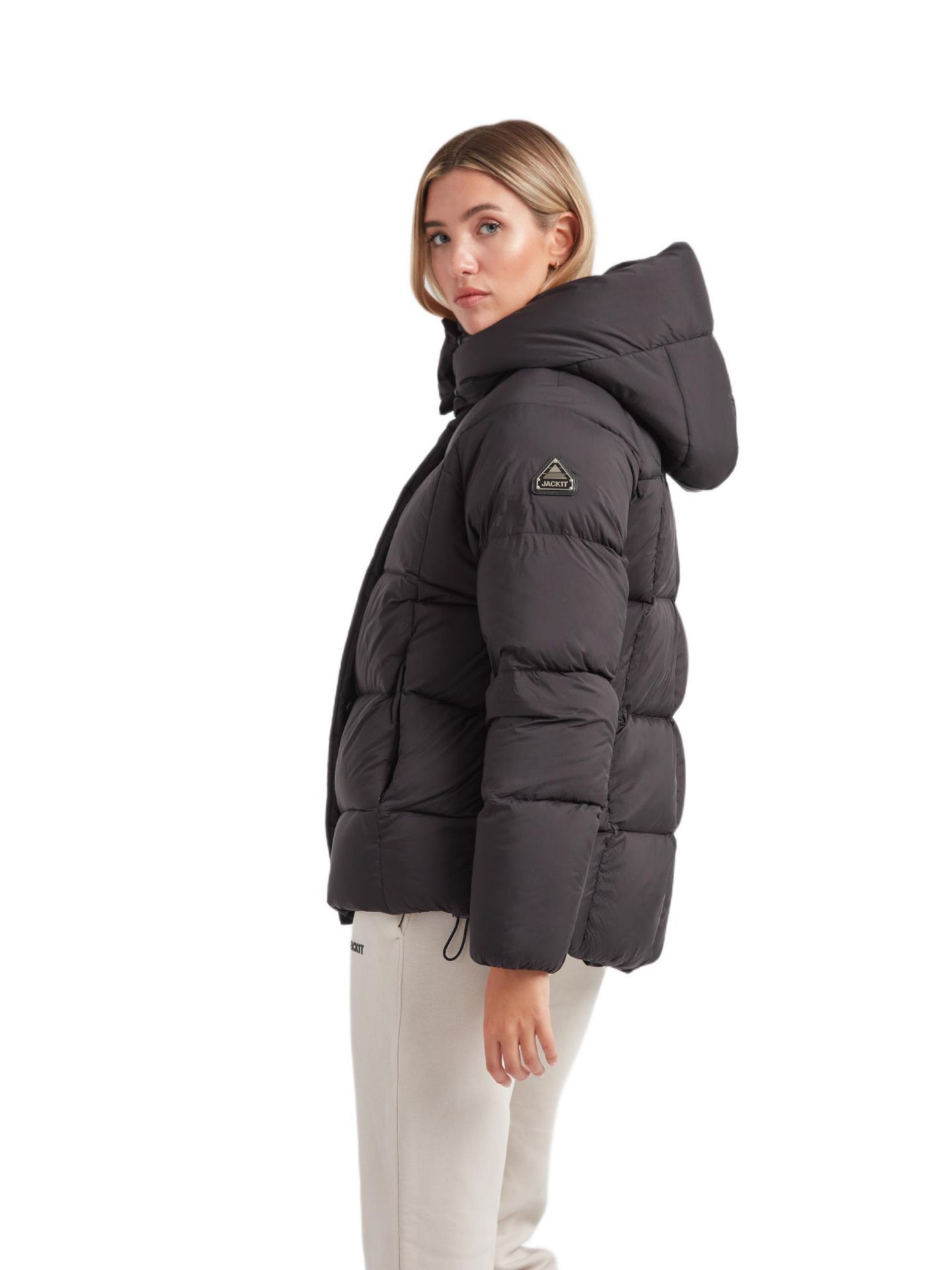 Женская куртка JACK1T Cloud Prime Hooded Down, цвет: Чёрный / Серо-бежевый — фото 2