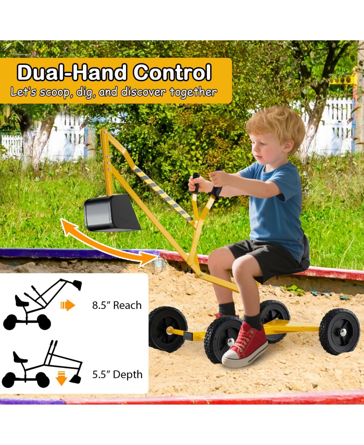 Mecale Sand Digger for Kids Sandbox Toy Digger with 2-Handed Controls and Flexible Shovel