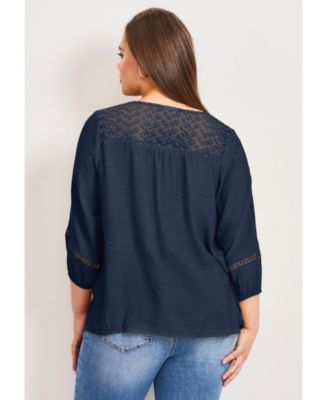 Women's Embroidered Lace Detail Peasant Blouse