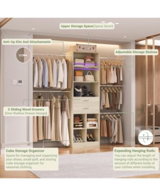 4-8 FT Walk-in Adjustable Closet Organizer System with 2 Drawers and 5 Rods, Fits 60-96'' Closets