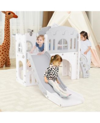 9-in-1 Toddler Slide L-Shaped with Basketball Hoop and Steering Wheel