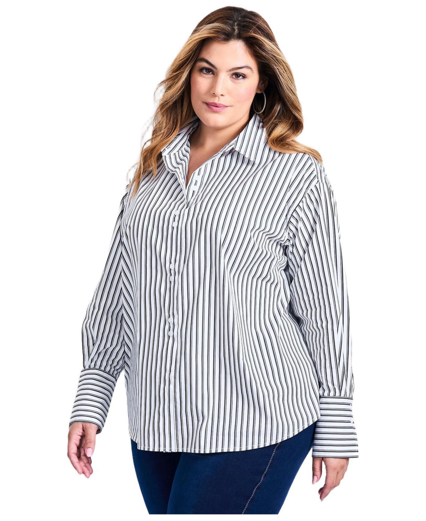 Женская рубашка Avenue Plus Size Breanna Classic Poplin, цвет: Белый — фото 3