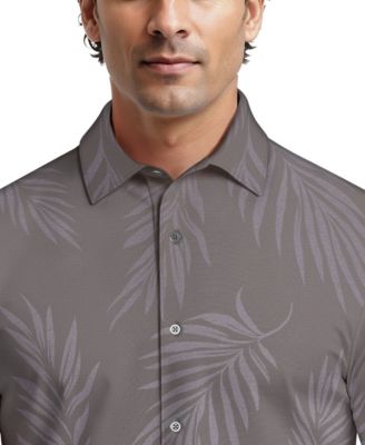 Men's Botanical Print Short-Sleeve Button-Down Woven Golf Shirt