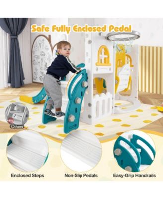 7-in-1 Toddler Swing and Slide Set L-shaped with Ladder and Basketball Hoop