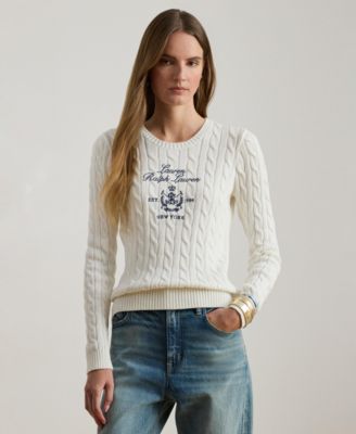 Lauren Ralph Lauren - Women's Embroidered-Crest Cable-Knit Sweater