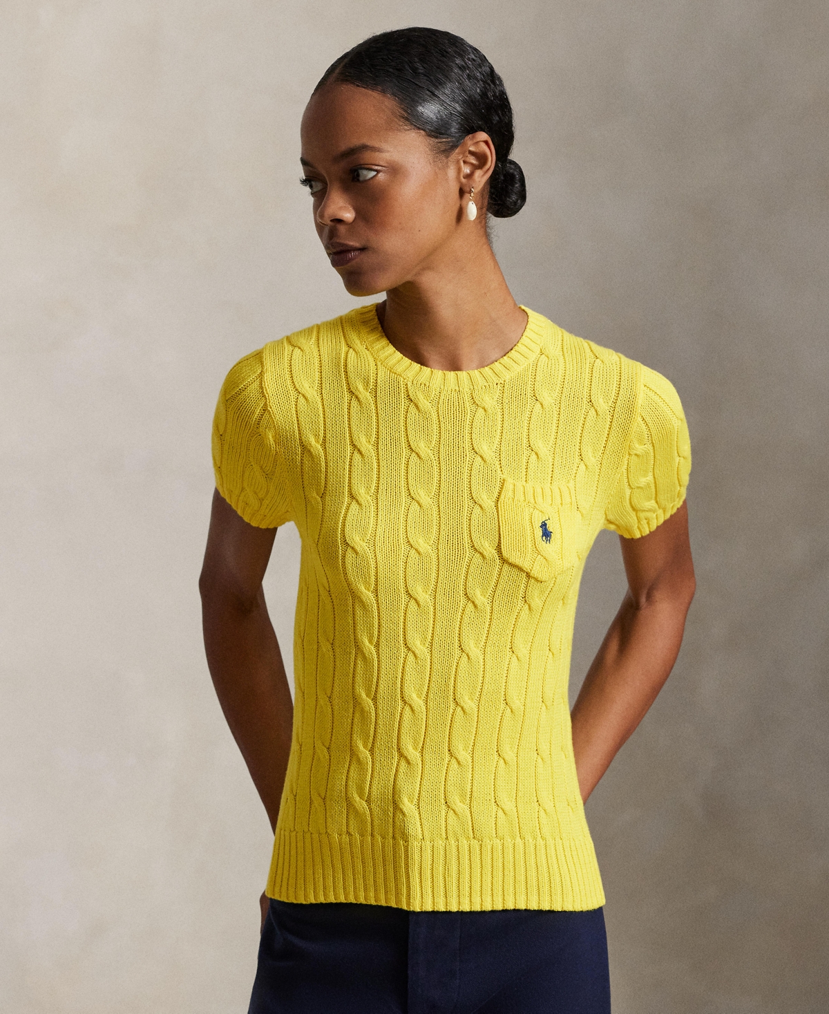 Polo Ralph Lauren Women's Cable-knit Short-sleeve Sweater In Yellow