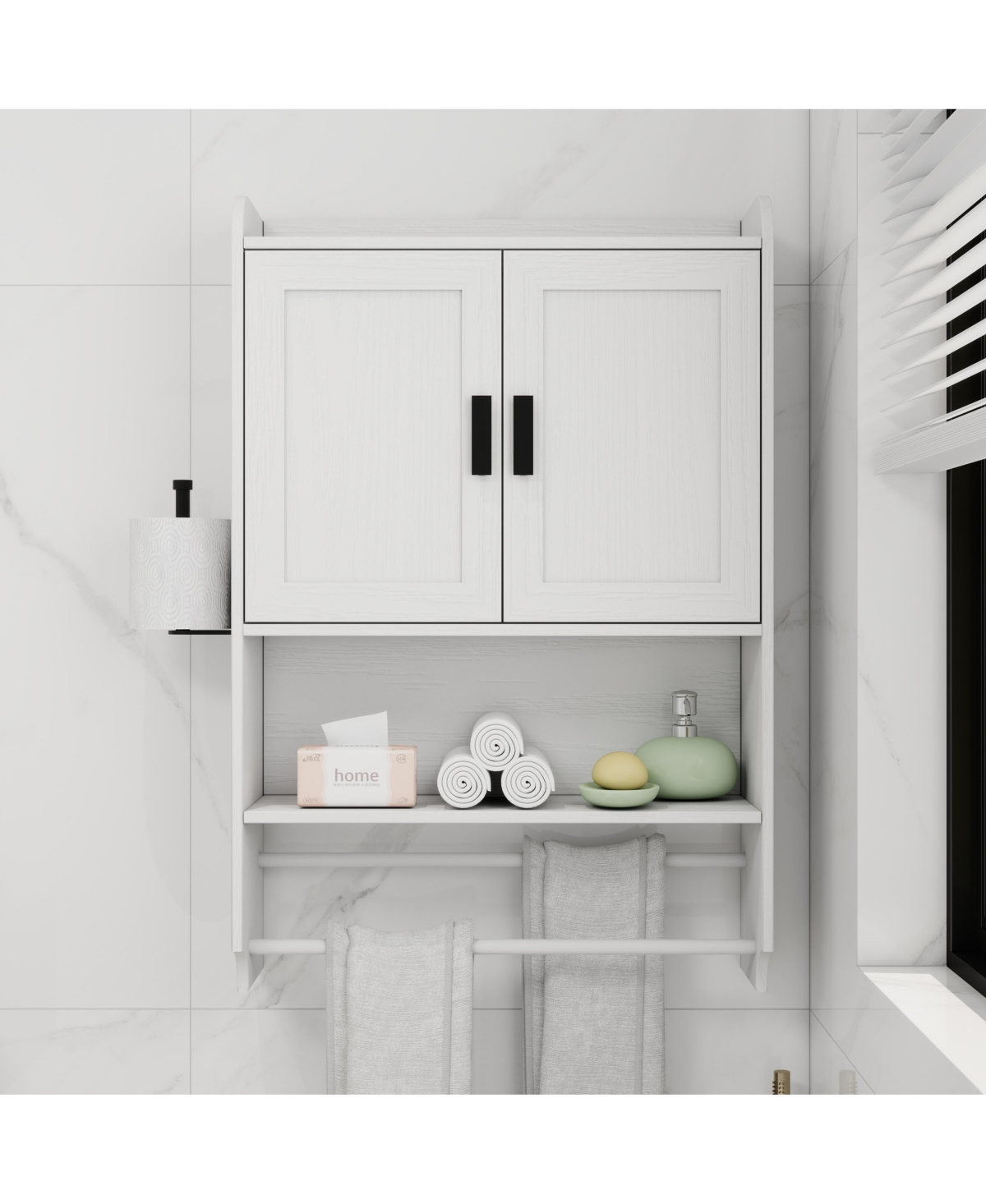 Airsurfer Bathroom Wall Cabinet with Doors Adjustable Shelf Towel Bar and Paper Holder Medicine Cabinet for Bathroom