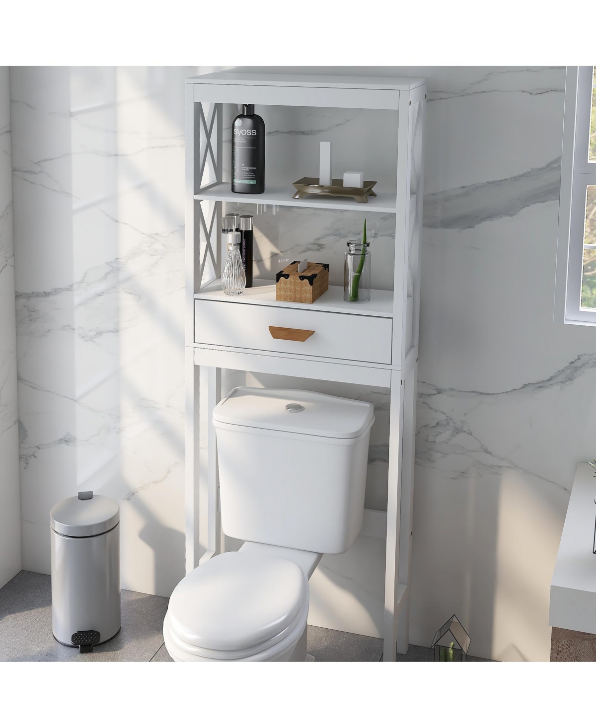 Airsurfer Comfort Room Storage Cabinet with One Drawer and Two Shelves Space Saver Bathroom Organizer Freestanding Bathroom Rack White