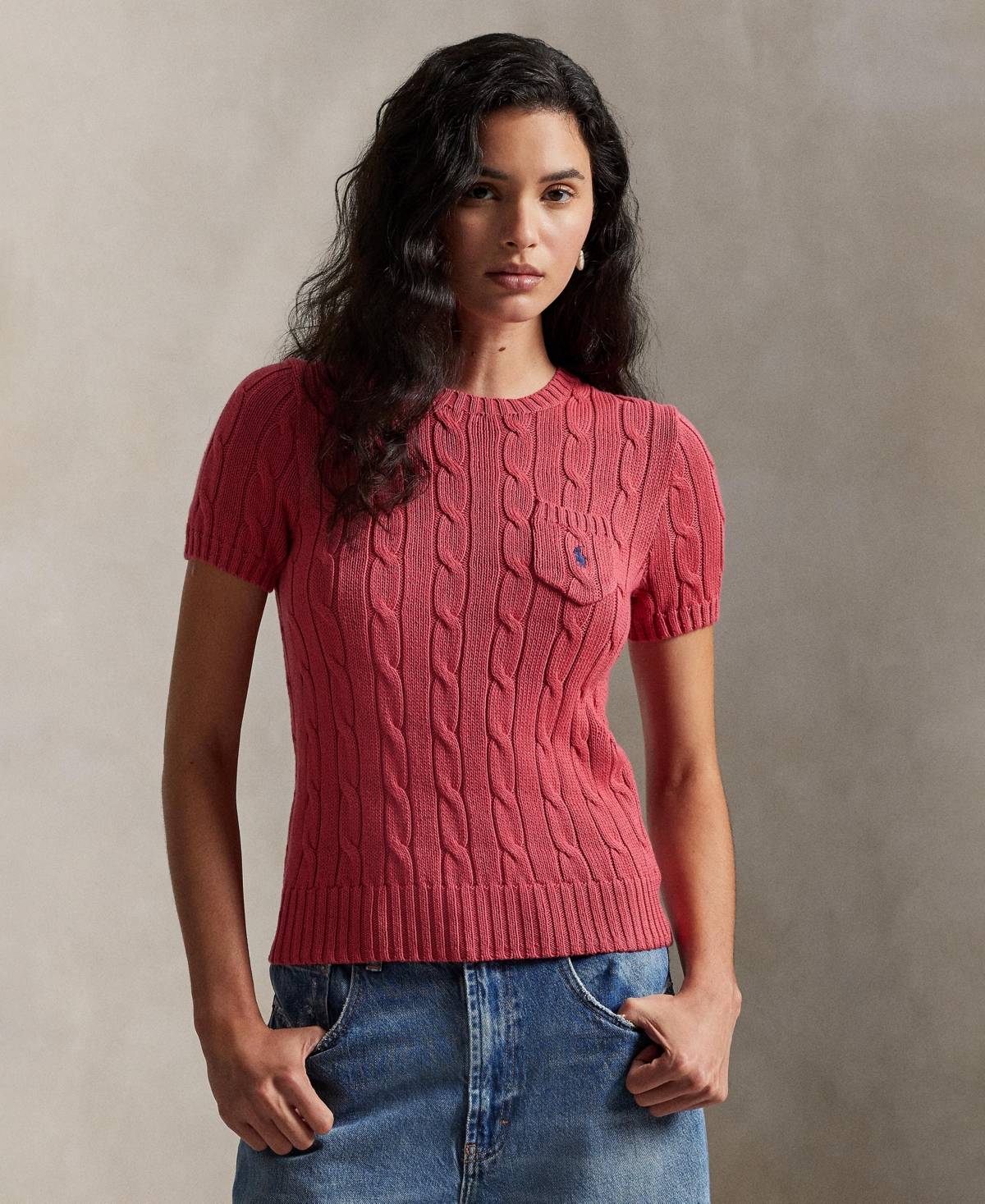 Polo Ralph Lauren Women's Cable-knit Short-sleeve Sweater In Red
