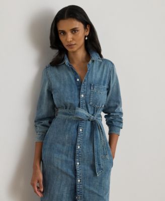 Women's Long-Sleeve Belted Shirtdress