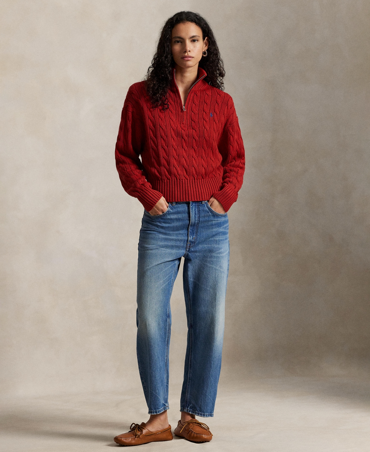 Polo Ralph Lauren Women's Cable-knit Cotton Quarter-zip Sweater In Red