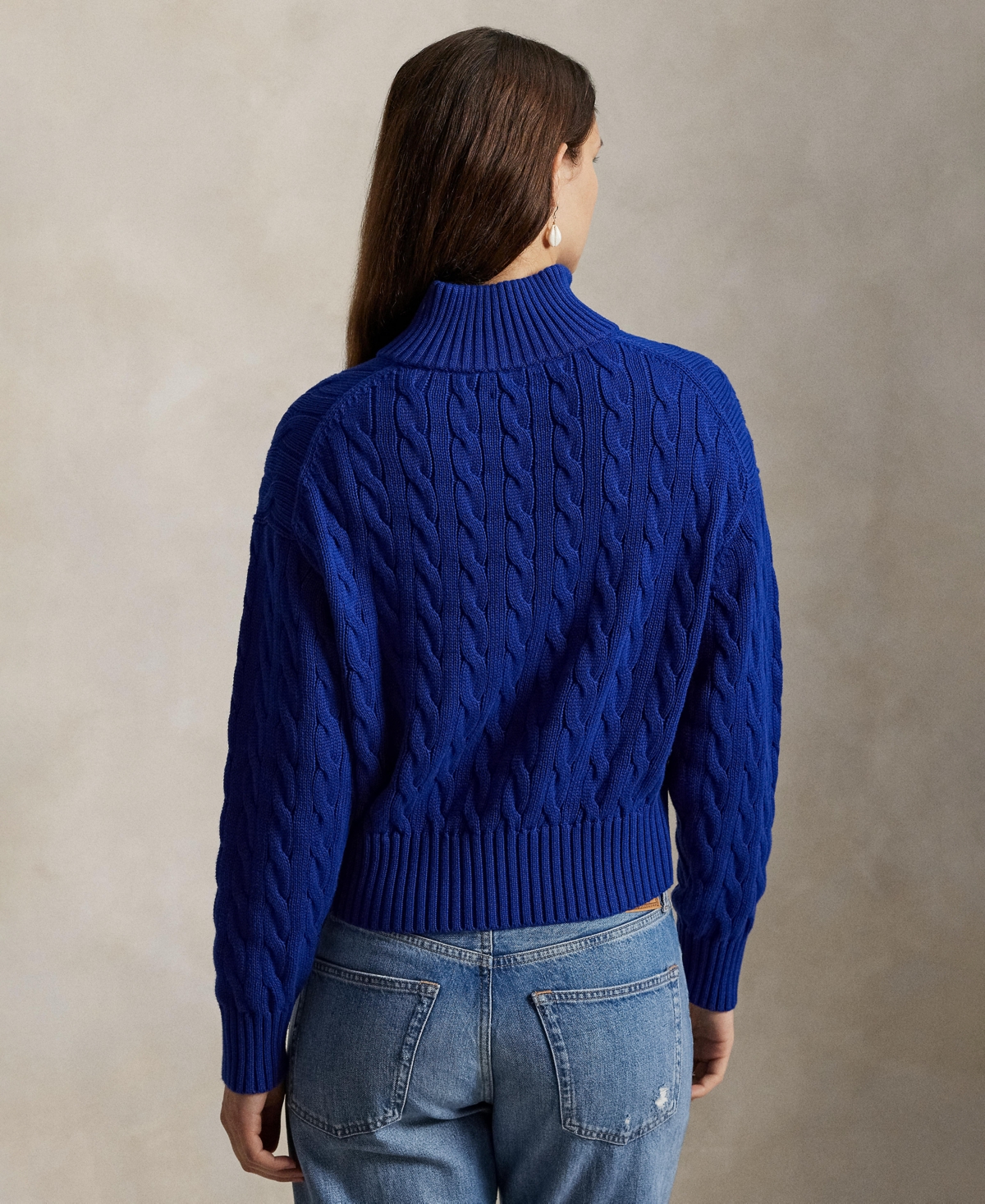 Polo Ralph Lauren Women's Cable-knit Cotton Quarter-zip Sweater In Blue
