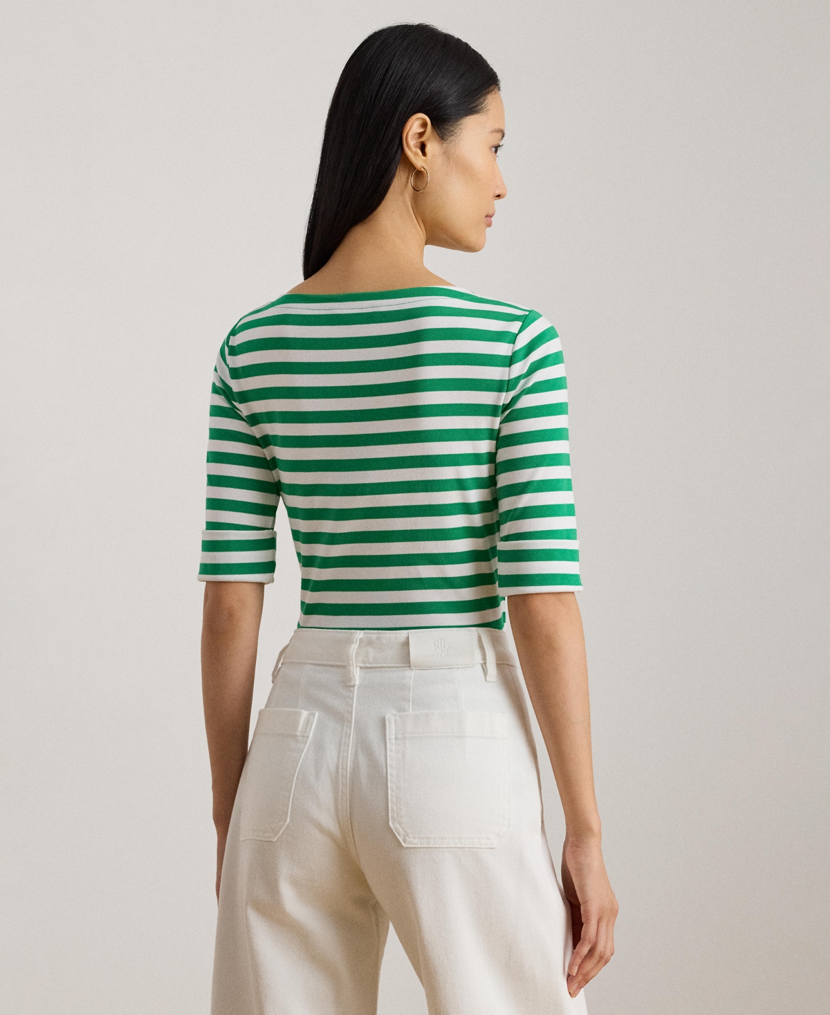 Ralph Lauren Women's Striped Boat Neck T-shirt In Green