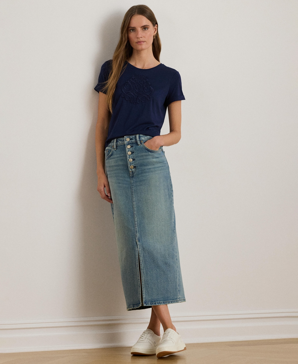 Ralph Lauren Women's Crewneck Embroidered-logo T-shirt In Blue