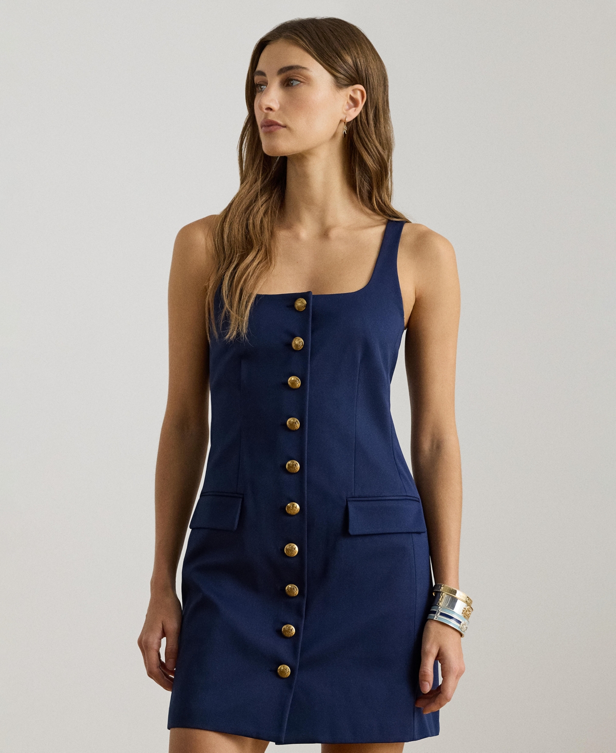 Lauren Ralph Women's Button-Trim Faille Cocktail Dress