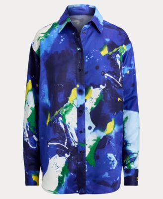 Women's Relaxed Fit Abstract-Print Crepe Shirt