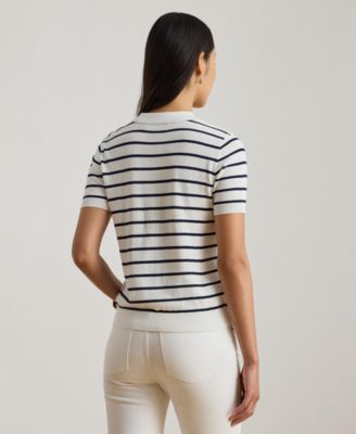 Women's Striped Slim-Fit Polo Sweater