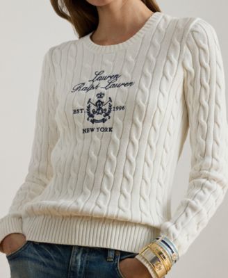 Women's Embroidered-Crest Cable-Knit Sweater