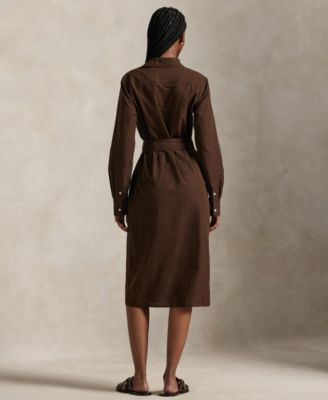 Women's Long-Sleeve Belted Shirtdress