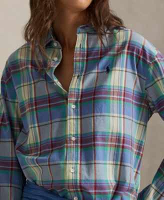 Women's Relaxed Fit Collared Plaid Shirt
