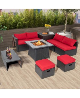 35 Inch Propane Gas Fire Pit Table Wicker Rattan with Lava Rocks PVC Cover