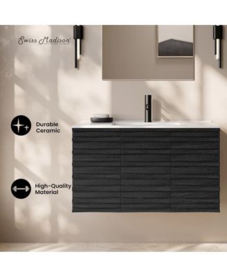 Cascade 36" Wall-Mounted Bathroom Vanity in Black Oak with Sink Top