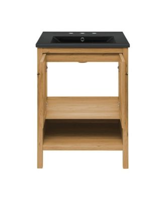 24" Freestanding Bathroom Vanity in Golden Oak, Black 3-Hole Centerset Sink Top