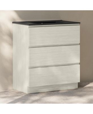 30" Freestanding Bathroom Vanity in White Oak, Black 3-Hole Widespread Sink Top