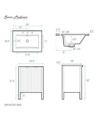 24 in.MDF 3-Hole Ceramic Sink Top Bastille Bathroom Vanity