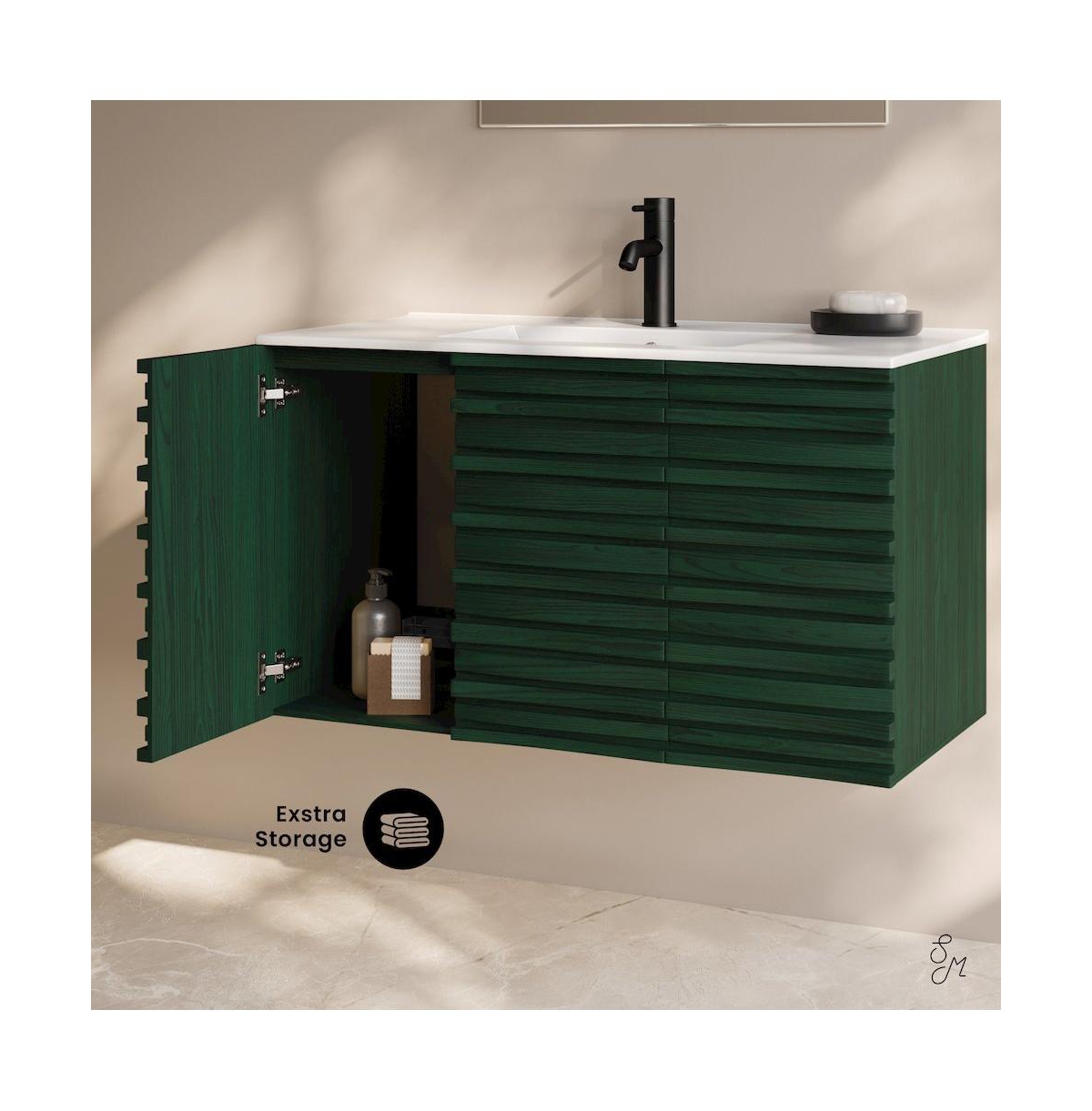 Swiss Madison Cascade 36" Wall-Mounted Bathroom Vanity in Oak with Sink Top