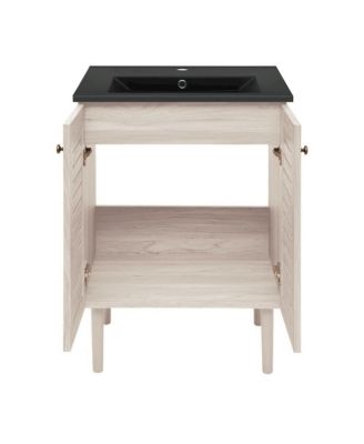 Bron 24" Freestanding Bathroom Vanity in White Oak with Black Sink Top