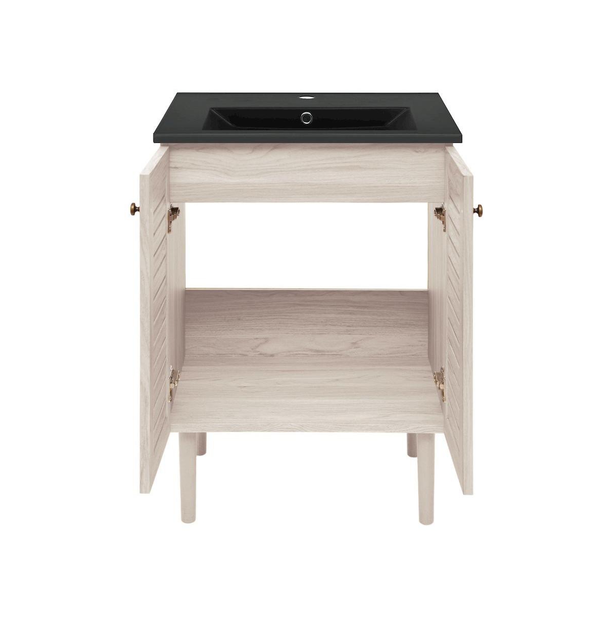 Swiss Madison Bron 24" Freestanding Bathroom Vanity in White Oak with Black Sink Top