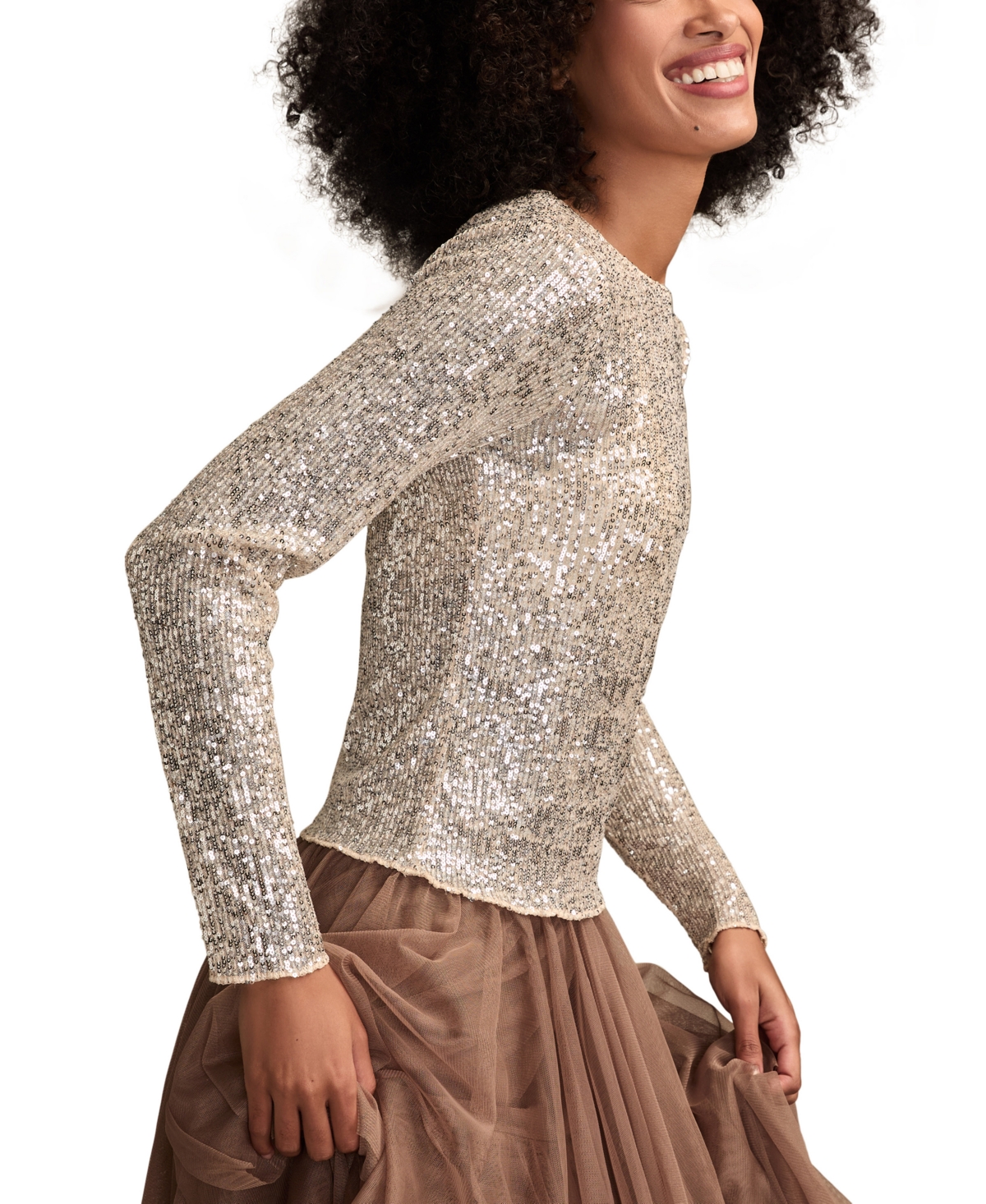 Lucky Brand Sequin Long Sleeve Top In Gold