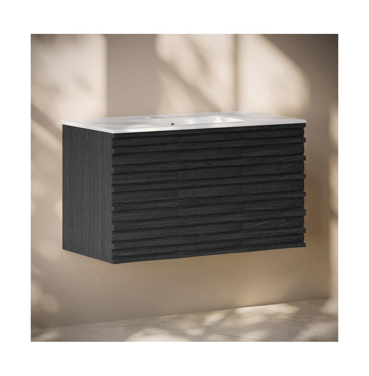 Swiss Madison 36" Wall-Mounted Bathroom Vanity in Black Oak with 3-Hole Widespread Sink Top