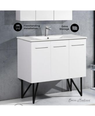 36" Freestanding Bathroom Vanity in White with Sink Top