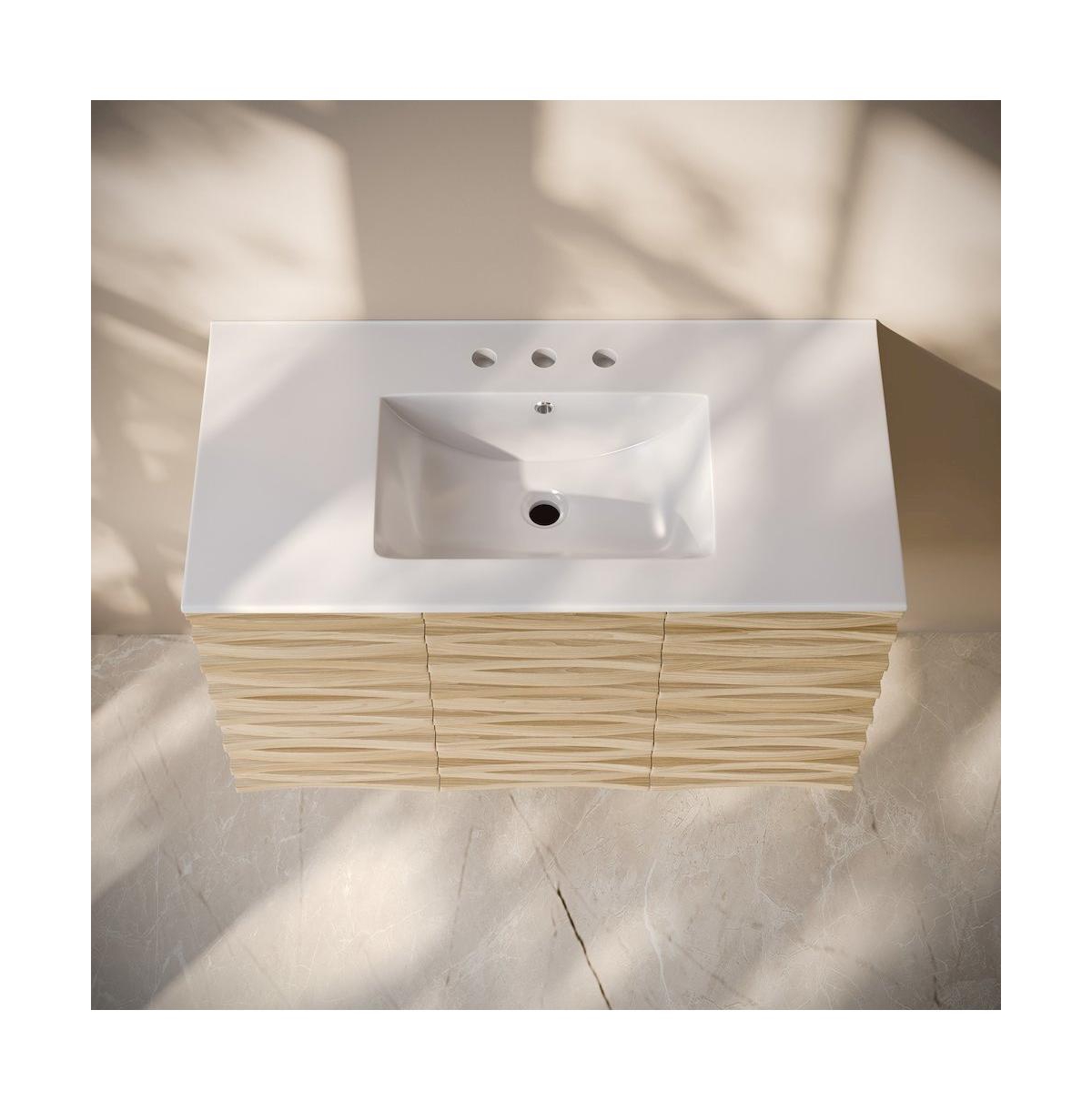 Swiss Madison 36"'Wall-Mounted Bathroom Vanity in Natural Oak with 3-Hole Widespread Sink Top