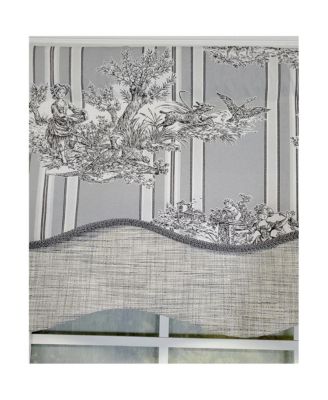 French Tableau Classic Toile Stripe and Solid Fabric Gimp Trim Ivory Lining No Header Glory Valance 50" X 16" Camel