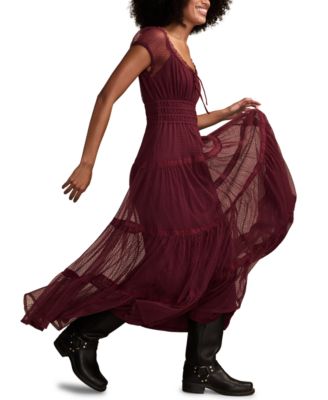 Women's Cinched Waist Tulle Maxi Dress