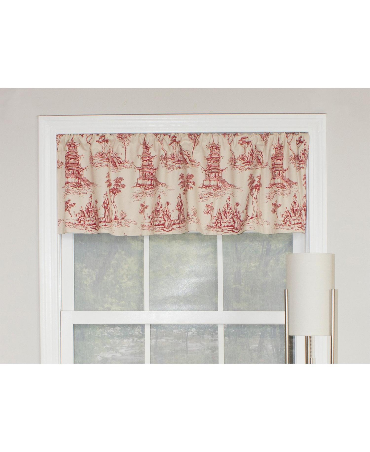 Rlf Home Naomi Toile Tailored 100% Cotton with Fully Lined 3" Rod Pocket Valnance for Windows 50" x 14" Red