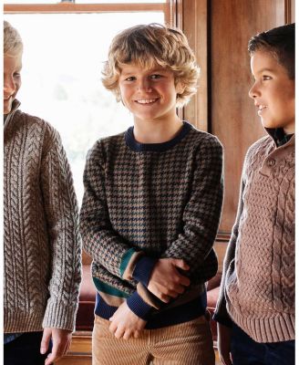 Boys Organic Long Sleeve Intarsia Crew Neck Pullover Sweater