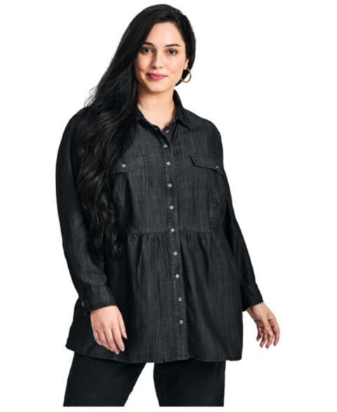Женская рубашка Avenue Plus Size Denim Tiered, цвет: Чёрный варёный