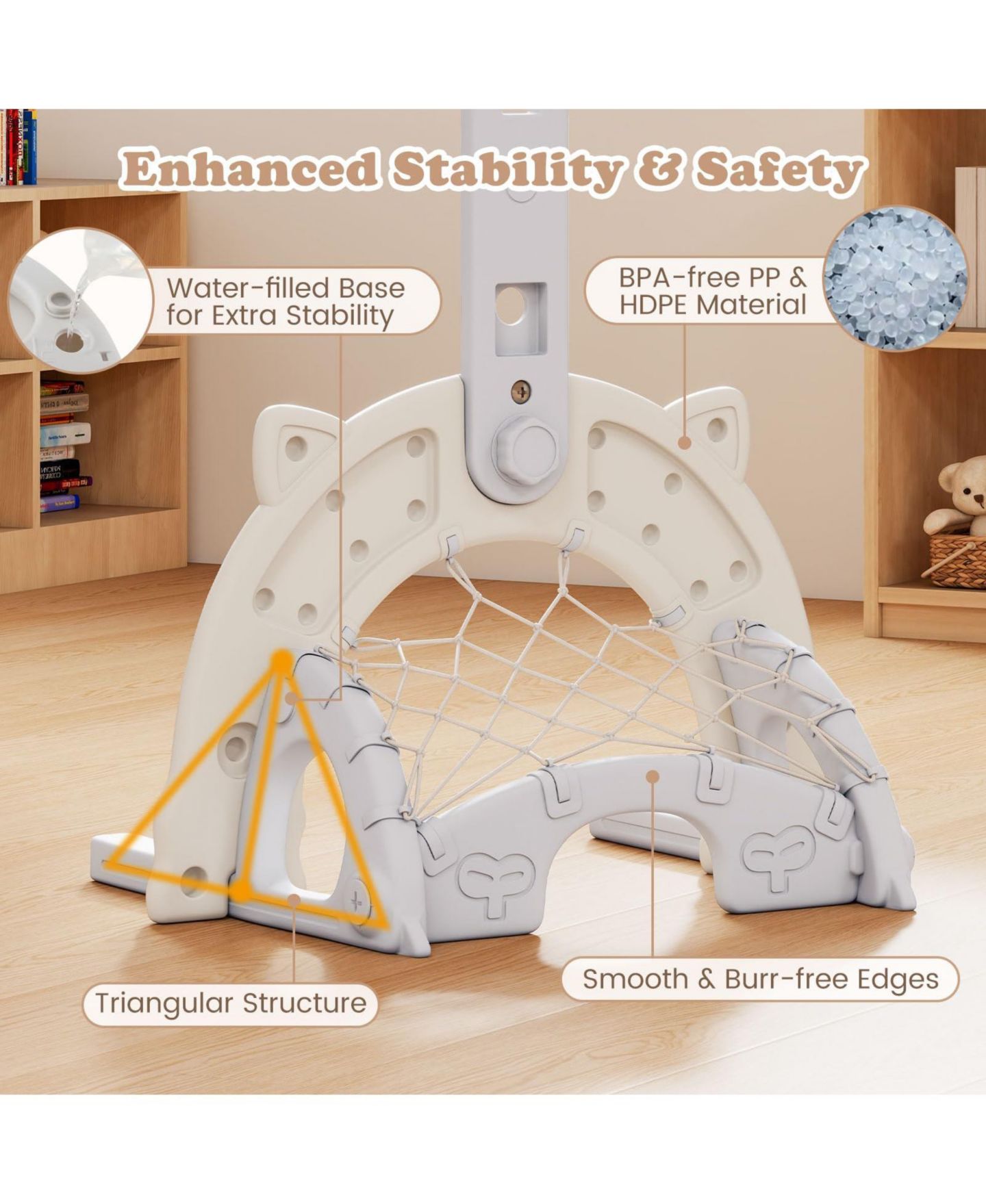 Детская игрушка Mecale 3-in-1 Adjustable Foldable Basketball Hoop with Soccer & Golf, Ages 3-10, цвет: Серый — фото 7