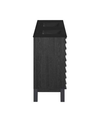 48 in. Black Oak, Double Basin Bathroom Vanity With Black Ceramic Sink Top