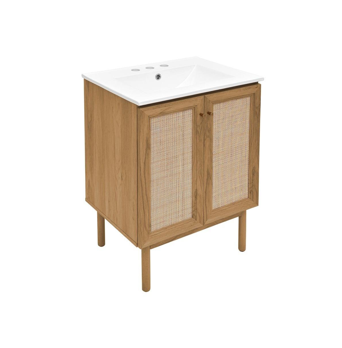 Swiss Madison 24" Freestanding Bathroom Vanity in Golden Oak with 3-Hole Centerset Sink Top