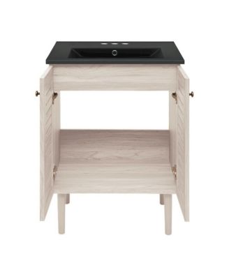 24" Freestanding Bathroom Vanity in White Oak, Black 3-Hole Centerset Sink Top