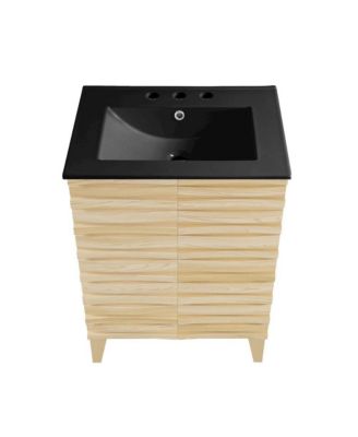 Cascade 24 in. Natural Oak Bathroom Vanity With Black, 3-Hole Ceramic Sink Top