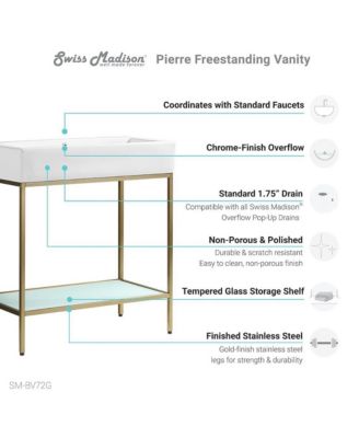 Pierre 32 Single, Freestanding, Open Shelf, Gold Metal Frame Bathroom Vanity