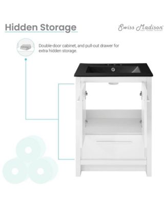 Virage 24 in. White Bathroom Vanity With Black, 3-Hole Ceramic Sink Top